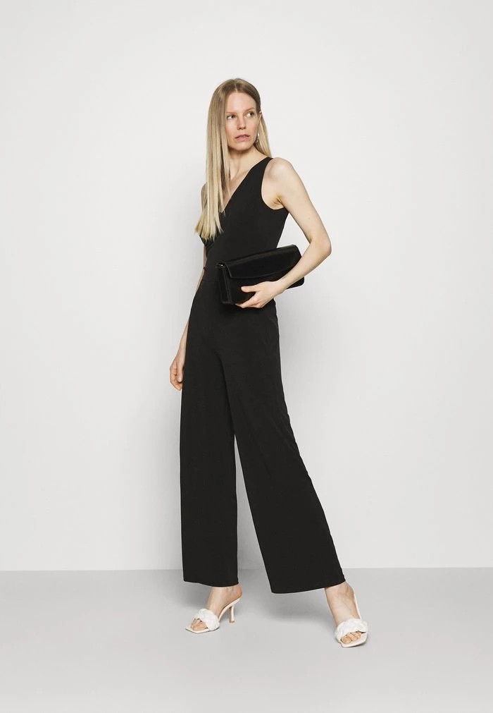 Costumes ANNA FIELD Anna Field Punto Wide Leg Deep V Sleeveless Occasion Jumpsuit Noir Femme | HRW-3766293